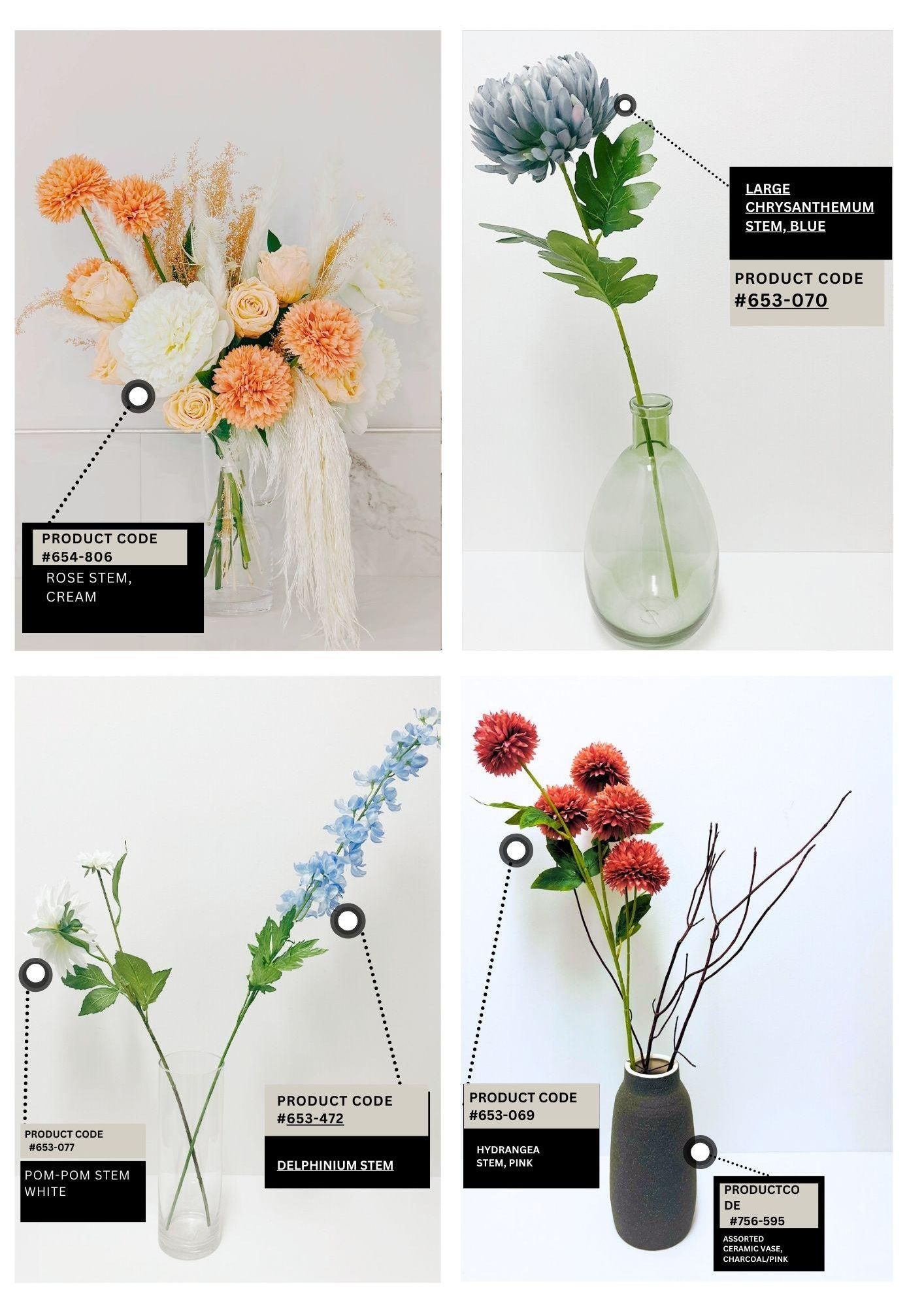 composition de fleurs artificielle dans vases